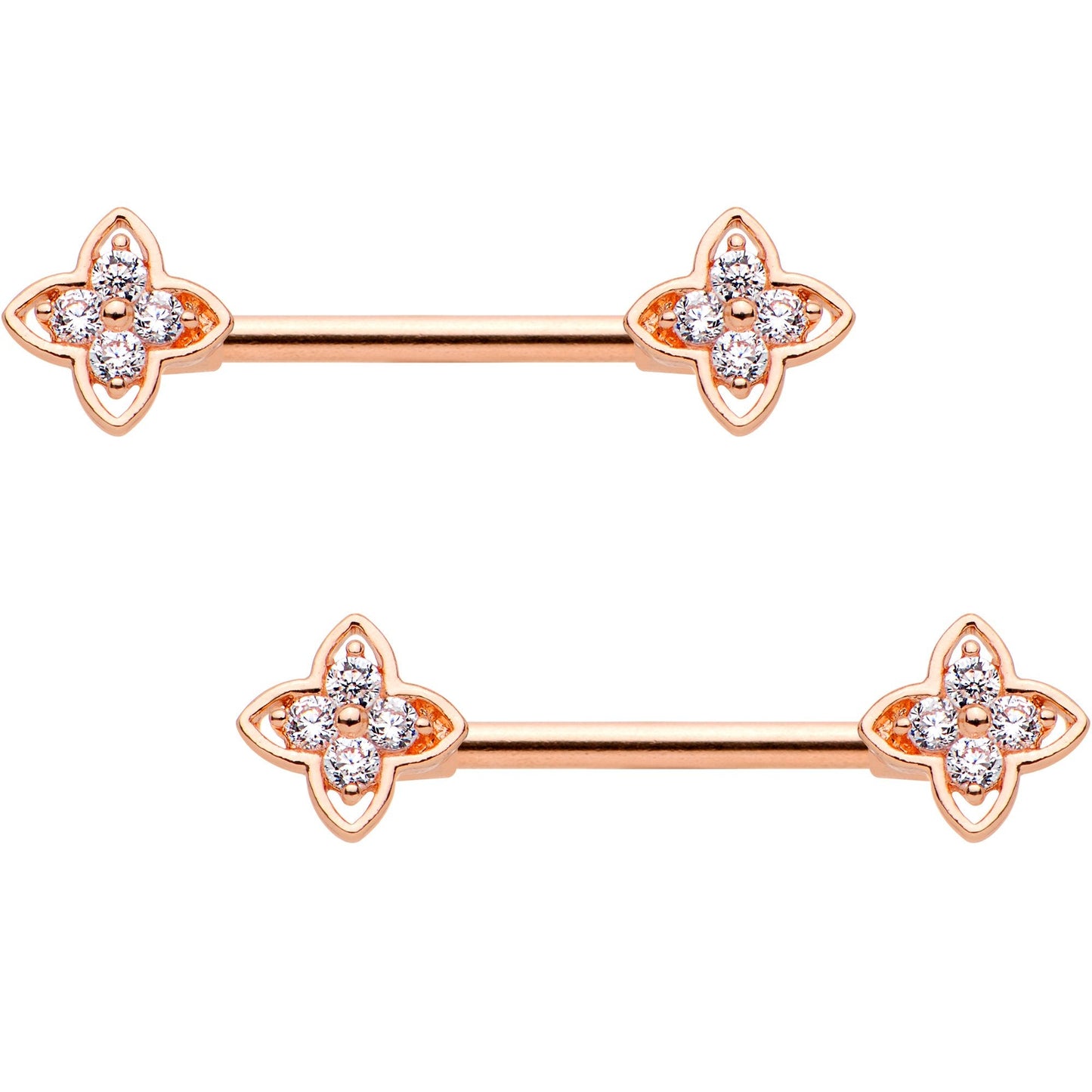 14G Clear CZ Gem Star Rose Gold Tone BCR Barbell Nipple Ring Set