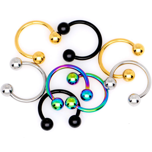 16G 3/8 Rainbow Black Gold Tone PVD Pack Set of 8 Horseshoe Barbells