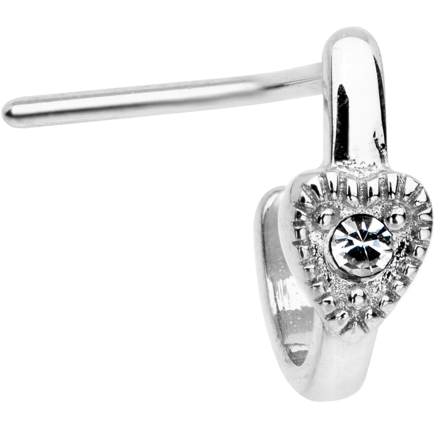 20G Clear Gem Steel Heart Faux Hoop L Shaped Nose Ring