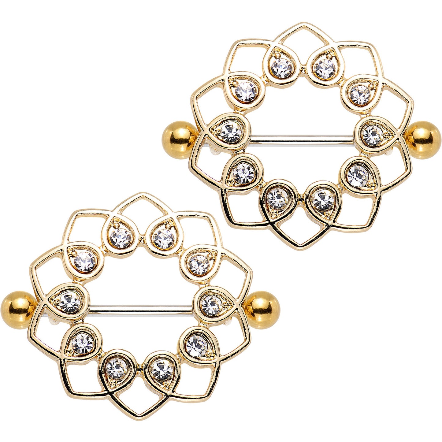 1 inch Clear Gem Gold Anodized Always Angelic Halo Heart Nipple Shield Set