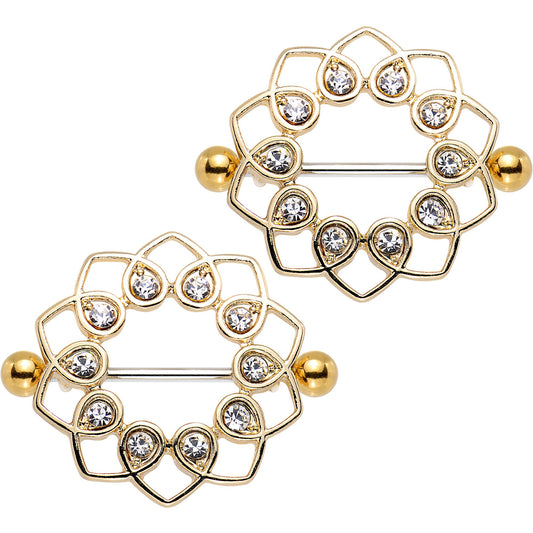 1 inch Clear Gem Gold Anodized Always Angelic Halo Heart Nipple Shield Set