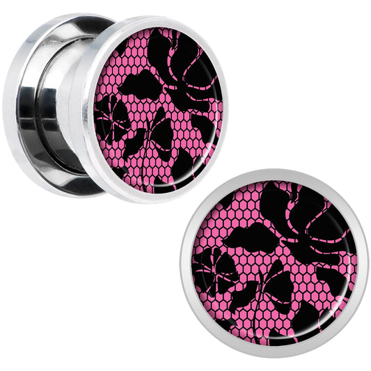 Pink Floral Lace Steel Screw Fit Plug Set 00G