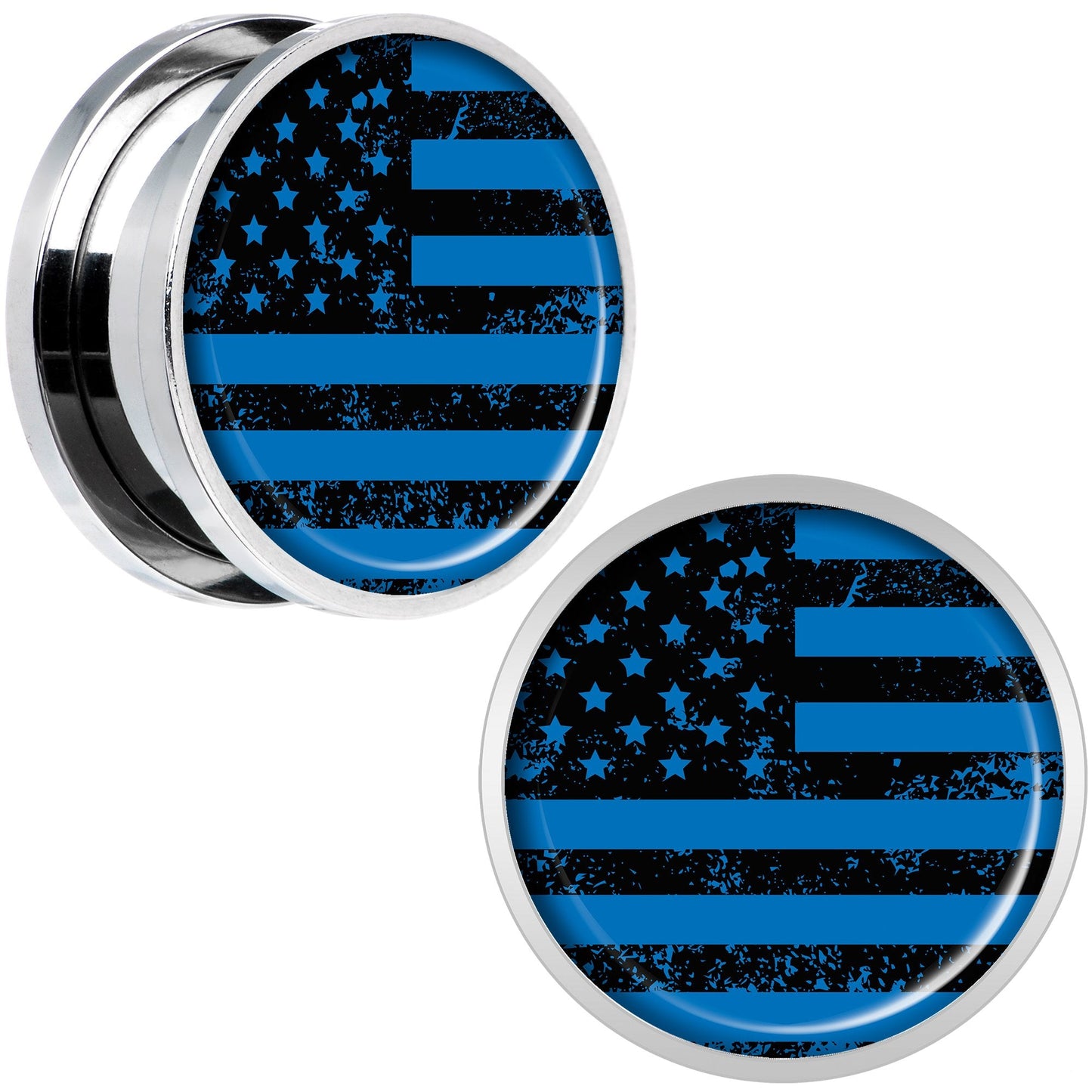 Blue American Flag Steel Screw Fit Plug Set 18mm