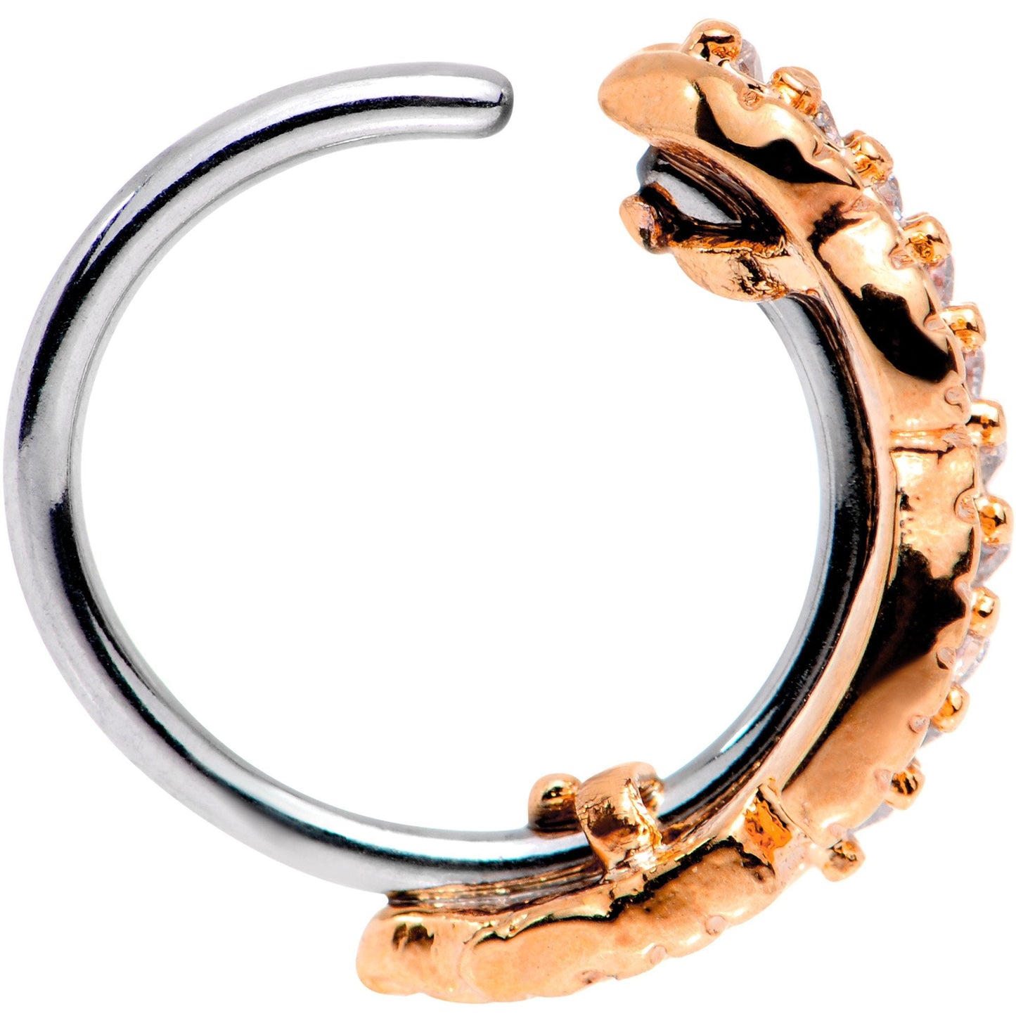 18G Clear CZ Gem Rose Gold Tone Feather Seamless Circular Ring