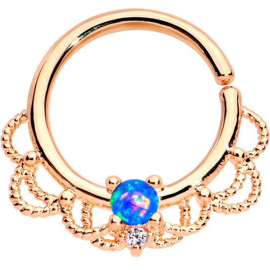 16G 5/16 Blue Faux Opal Rose Gold Plated Seamless Circular Ring