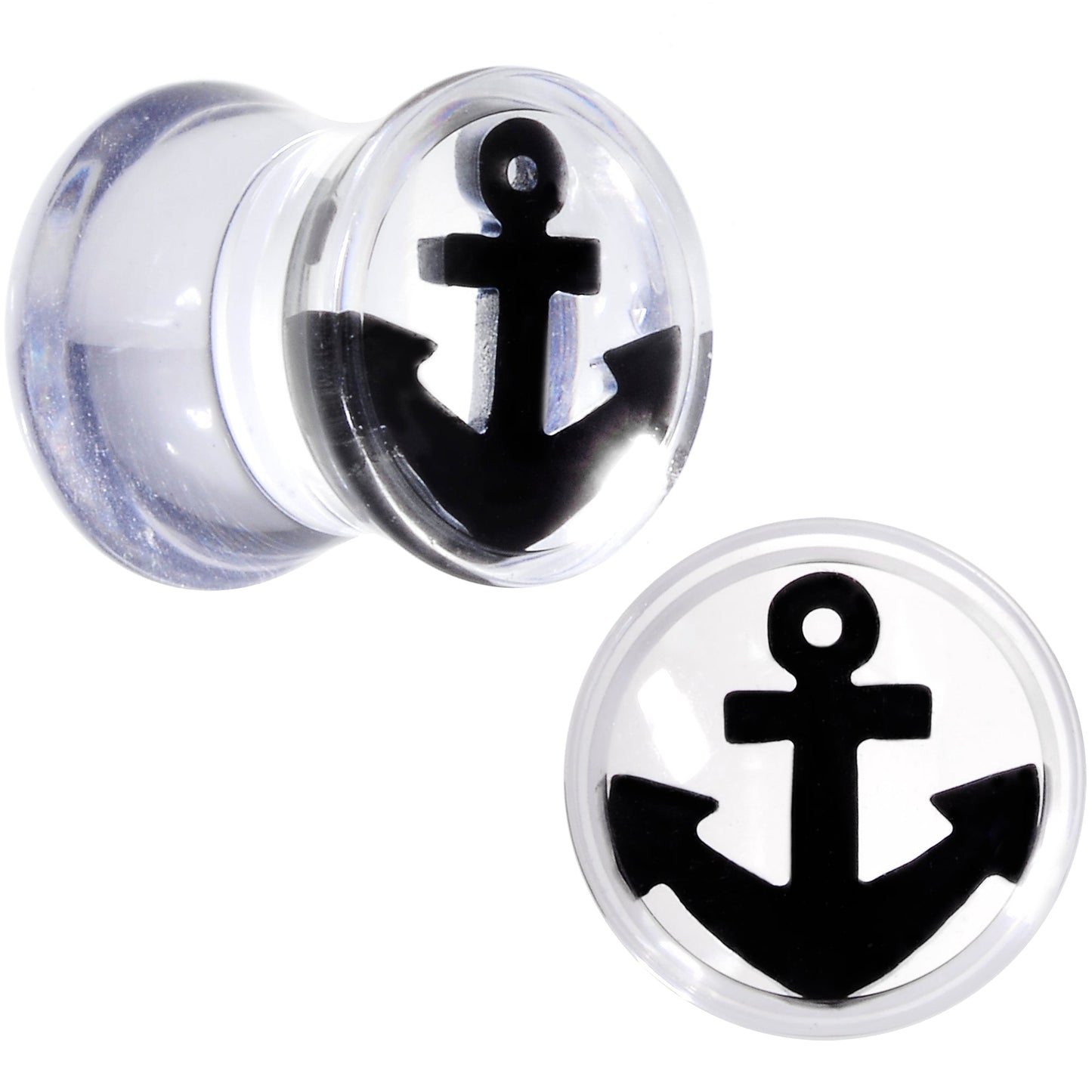 Clear Acrylic Black Anchor Saddle Plug Set 6mm to 20mm
