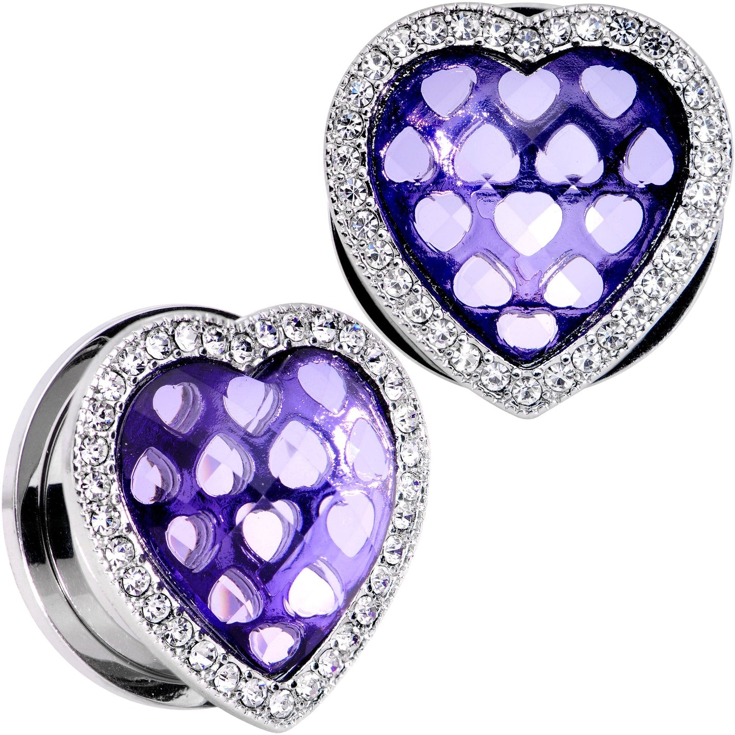 Clear Purple Gem Hug Your Heart Screw Fit Plug Set 6mm to 22mm