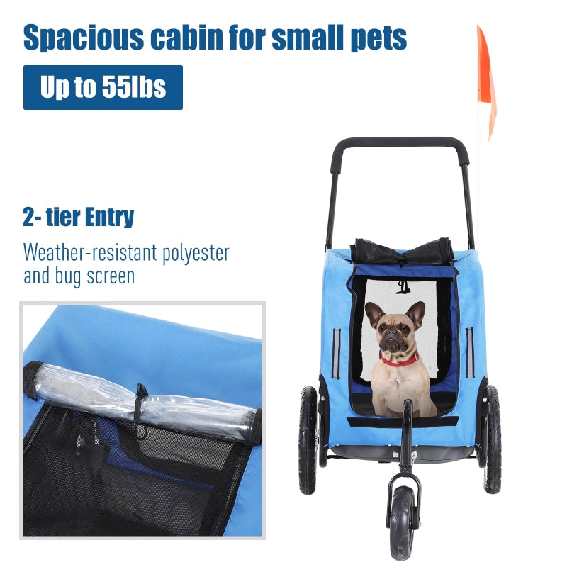 2-in-1, 3 Wheel Pet Jogging Stroller Bike Trailer