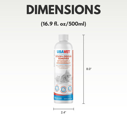 UBAVET Stain and Odor Remover for Dogs & Cats – Powerful Enzyme Cleaner – (16.9 fl oz / 500ml)