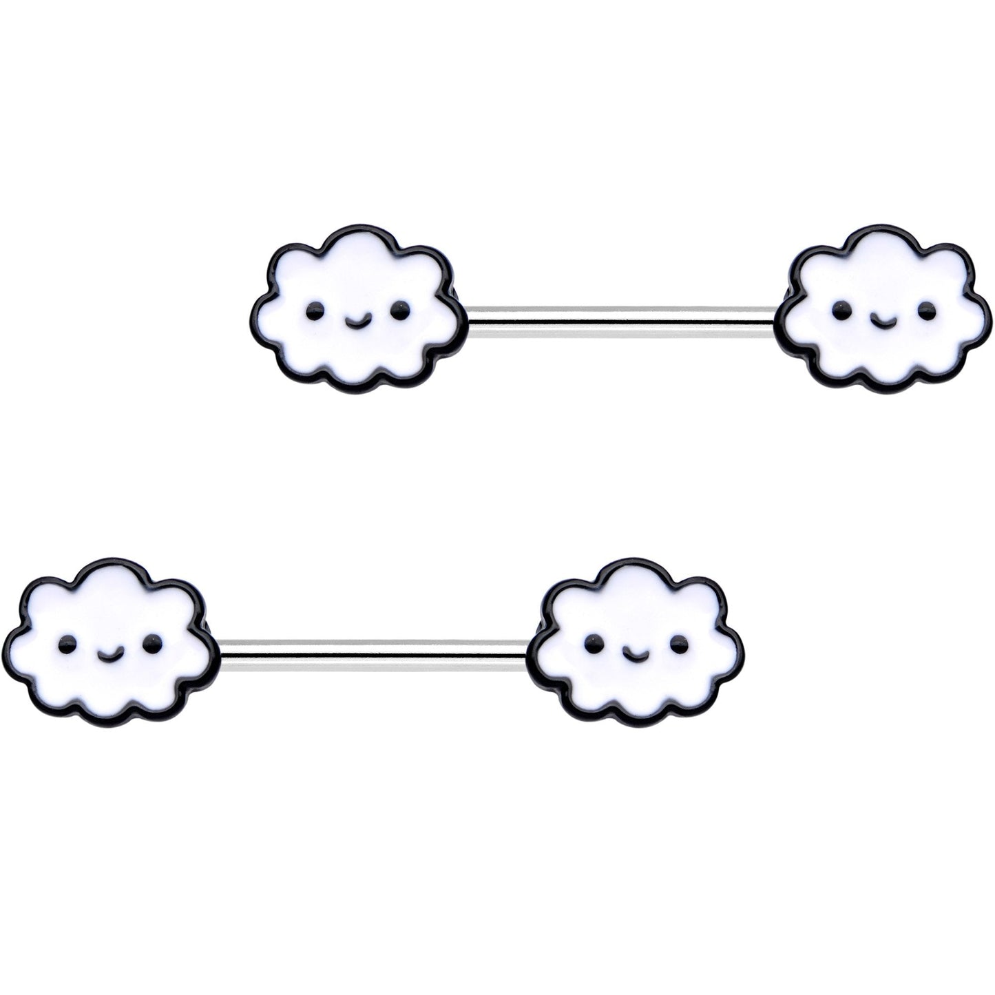 14G 9/16 Fluffy Little Clouds Barbell Nipple Ring Set