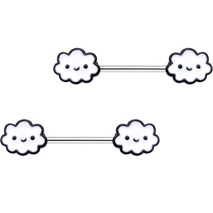 14G 9/16 Fluffy Little Clouds Barbell Nipple Ring Set