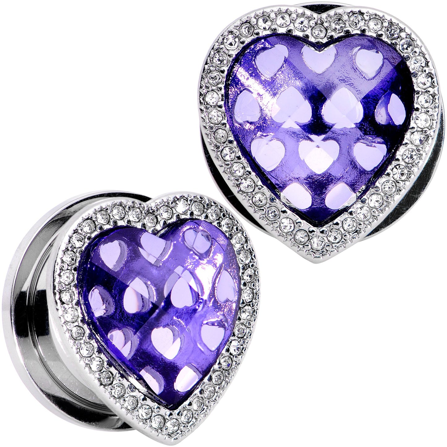 Clear Purple Gem Hug Your Heart Screw Fit Plug Set 6mm to 22mm