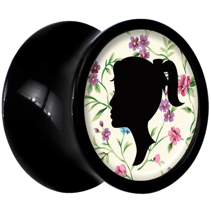 Black Acrylic Man Woman Floral Silhouette Saddle Plug Set 0G