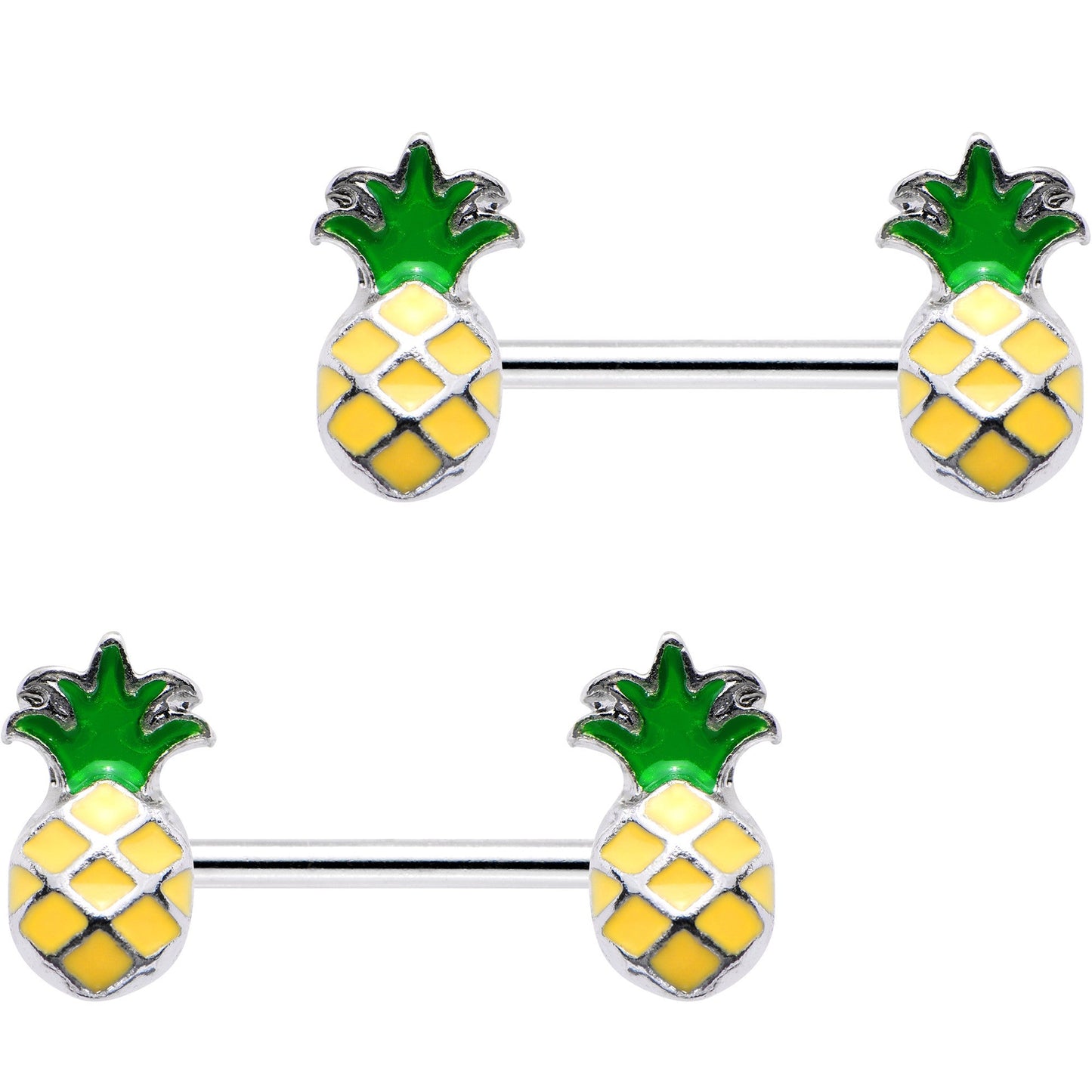 14G 1/2 Steel Yellow Green Pineapple Barbell Nipple Ring Set