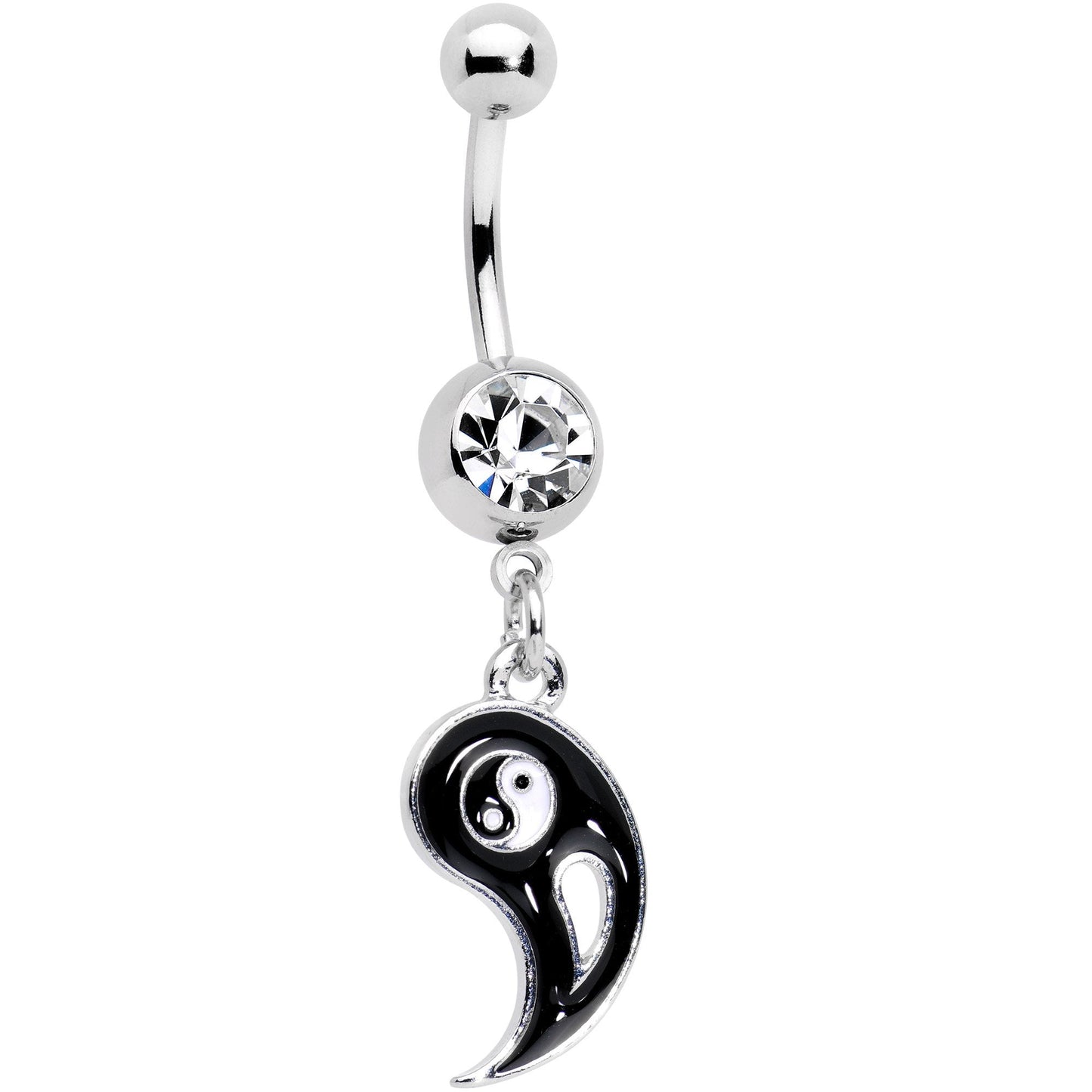 Clear Gem Best Friend Yin and Yang Dangle Belly Ring Set of 2