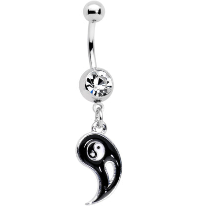 Clear Gem Best Friend Yin and Yang Dangle Belly Ring Set of 2