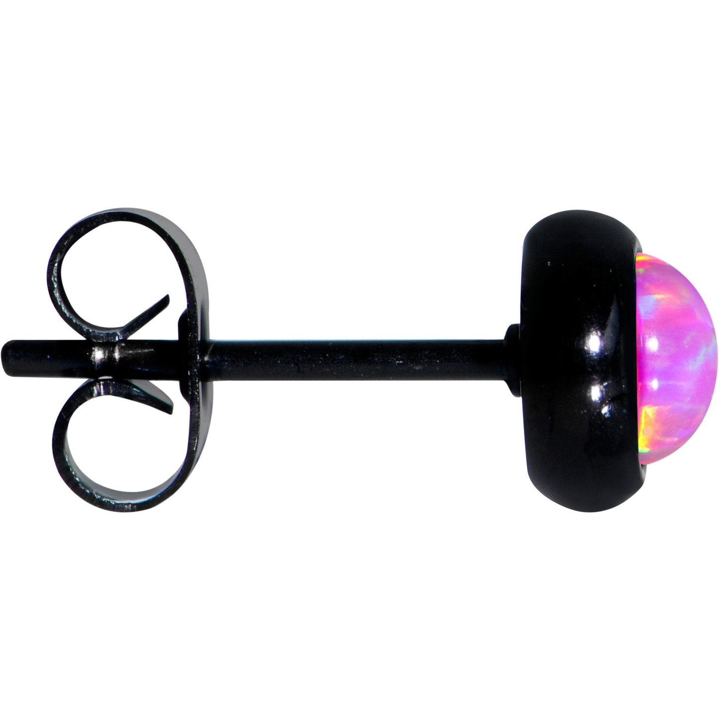 Pink Synthetic Opal Black IP 316L Surgical Steel Stud Earrings