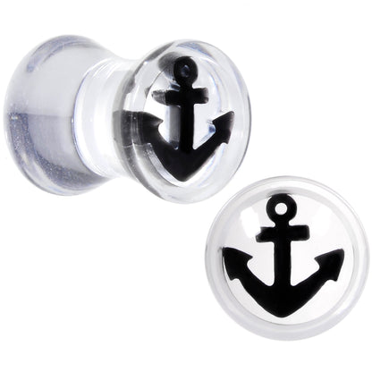 Clear Acrylic Black Anchor Saddle Plug Set 6mm to 20mm