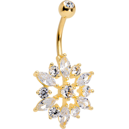 Clear Gem Gold PVD Sunflake Belly Ring