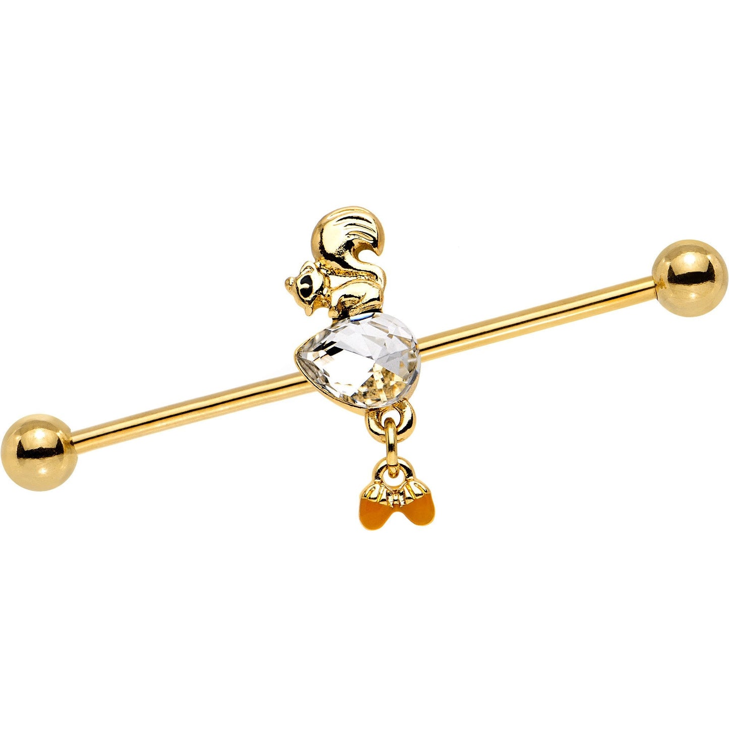 14G Clear Gem Gold PVD Squirrel Nuts Industrial Barbell 38mm