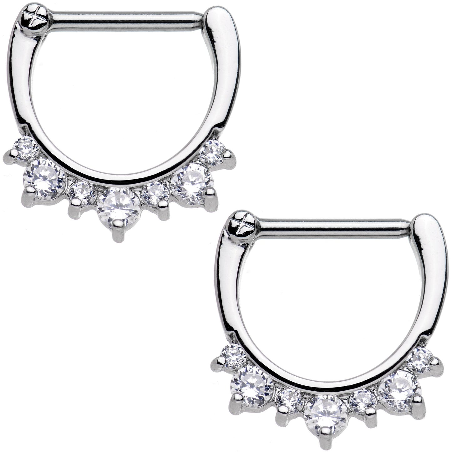 14G 1/2 Clear Gem Septet Nipple Clicker Set