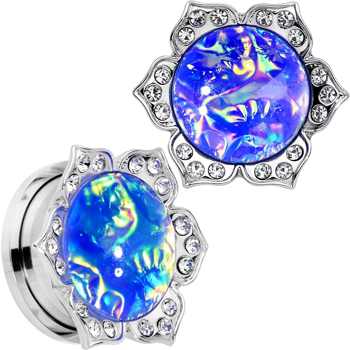 Purple Faux Opal Wild Flower Screw Fit Tunnel Plug Set 0G to 1"