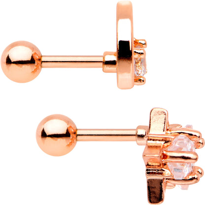 Clear CZ Rose Gold Tone Anodized Moon Star Tragus Cartilage Set 1/4