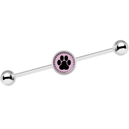 14G Black on Pink Paw Print Industrial Barbell 37mm