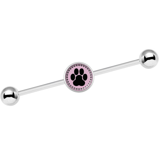 14G Black on Pink Paw Print Industrial Barbell 37mm