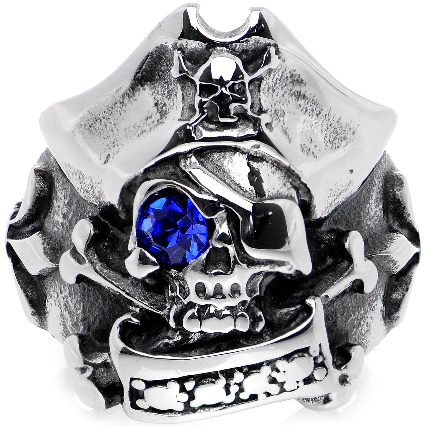 Blue Gem Scary Eyed Pirate Finger Ring