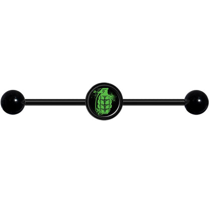 14G Green Grenade Black Industrial Barbell 37mm