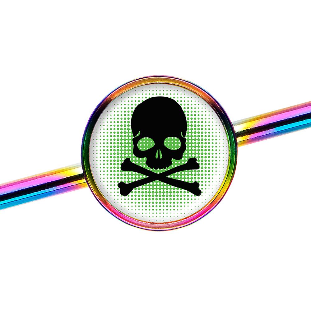 14G Green Rainbow Skull Rainbow Industrial Barbell 37mm