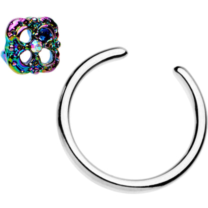 16G 3/8 Iridescent Rainbow Flower BCR Captive Ring