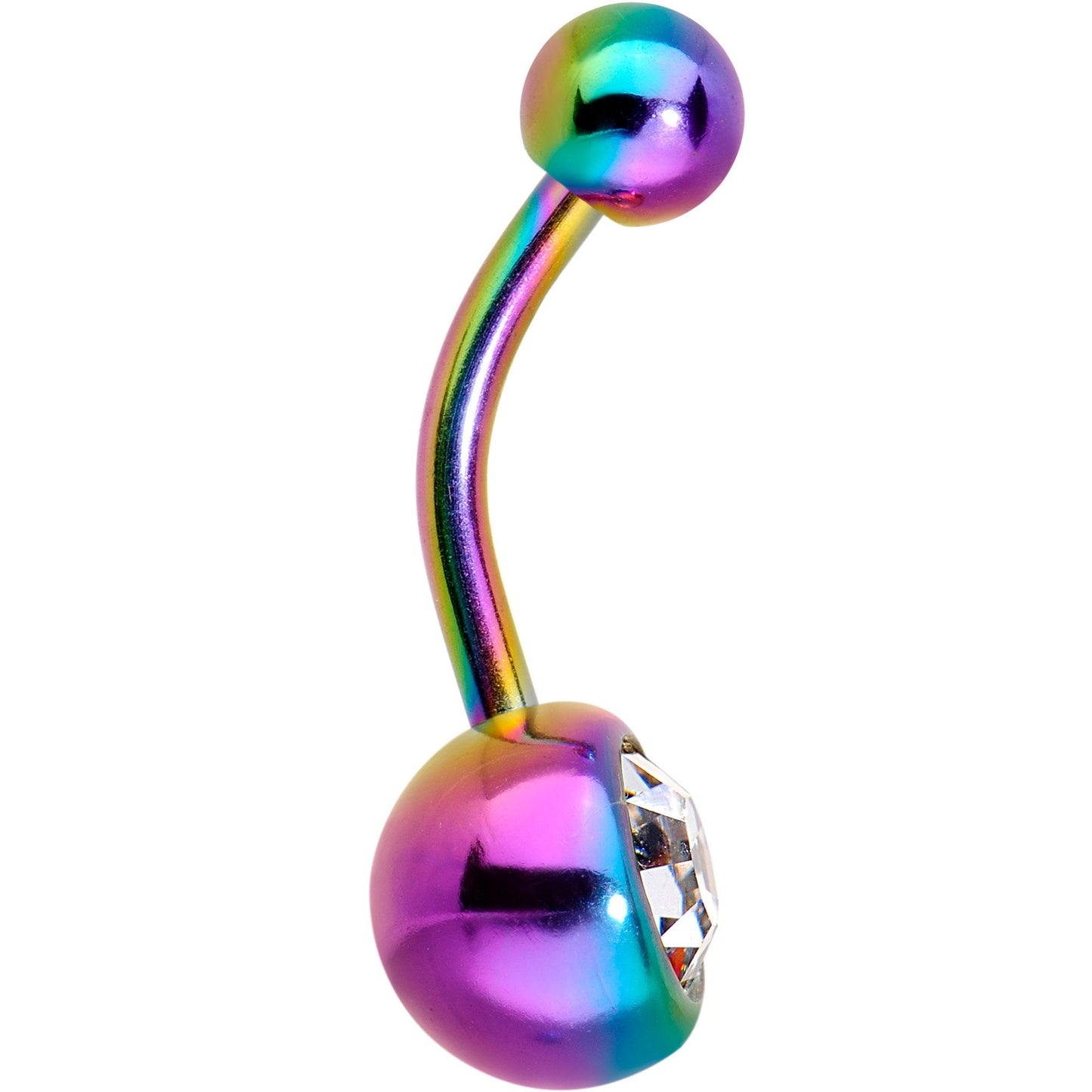 Clear Gem Multi Color Anodized Titanium Belly Ring Set of 5