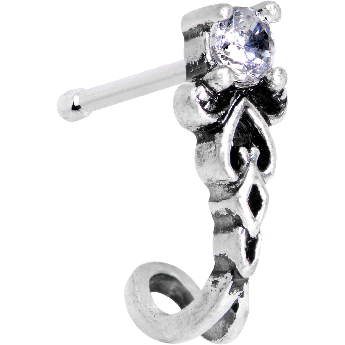 Clear CZ Gem Heart Tail Faux Hoop Nose Bone