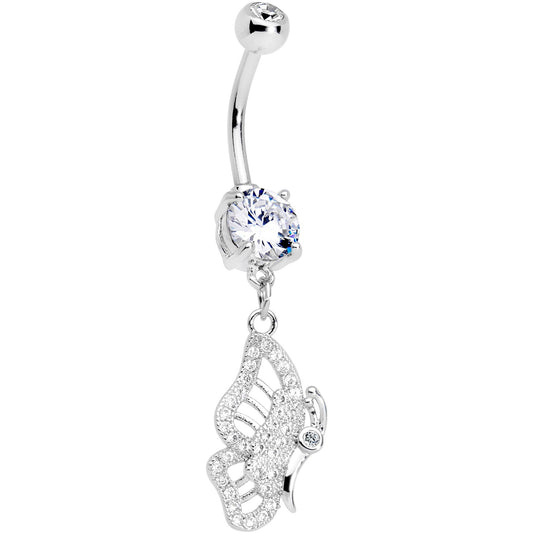 Clear Gem Monarch Butterfly Dangle Belly Ring