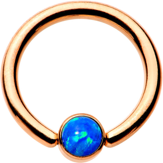 14G 3/8 Aqua Faux Opal Rose Gold IP BCR Captive Ring