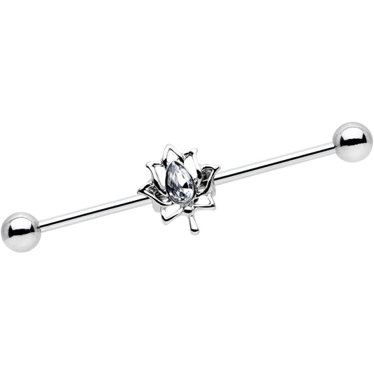 14G Clear Gem Lotus Flower Leaf Industrial Barbell 38mm