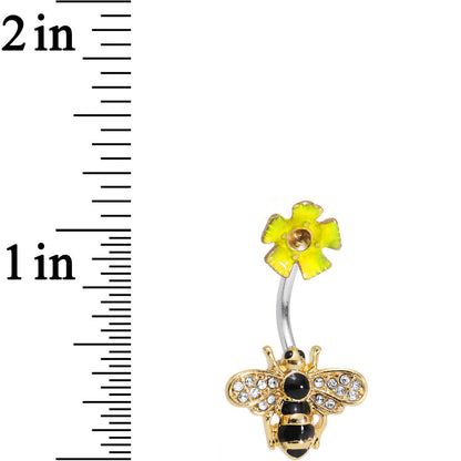 Clear Gem Pardon Me Honey Bee Yellow Flower Double Mount Belly Ring