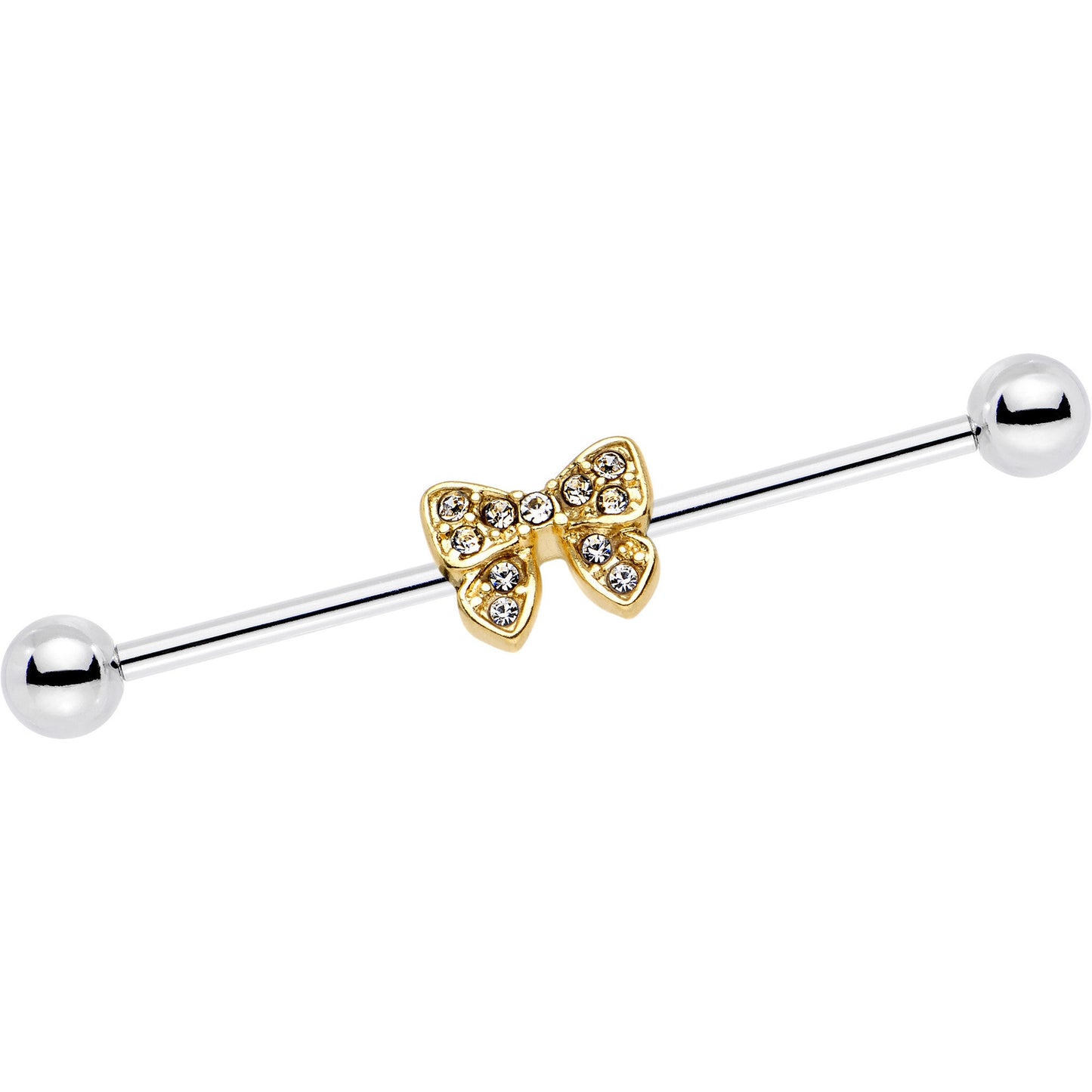 14G Clear Gem Gold Tone Knotted Bow Industrial Barbell 35mm