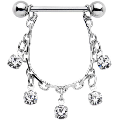 14G 5/8 Clear Gem Chain Drop Dangle Nipple Ring Set