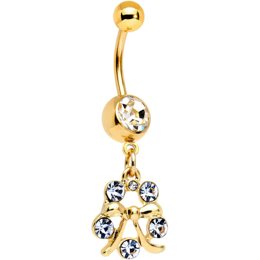 Clear Gem Gold PVD Halo Pretty Bow Belly Ring