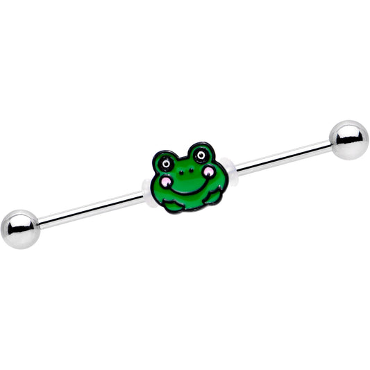 14G Smiling Green Frog Industrial Barbell 38mm