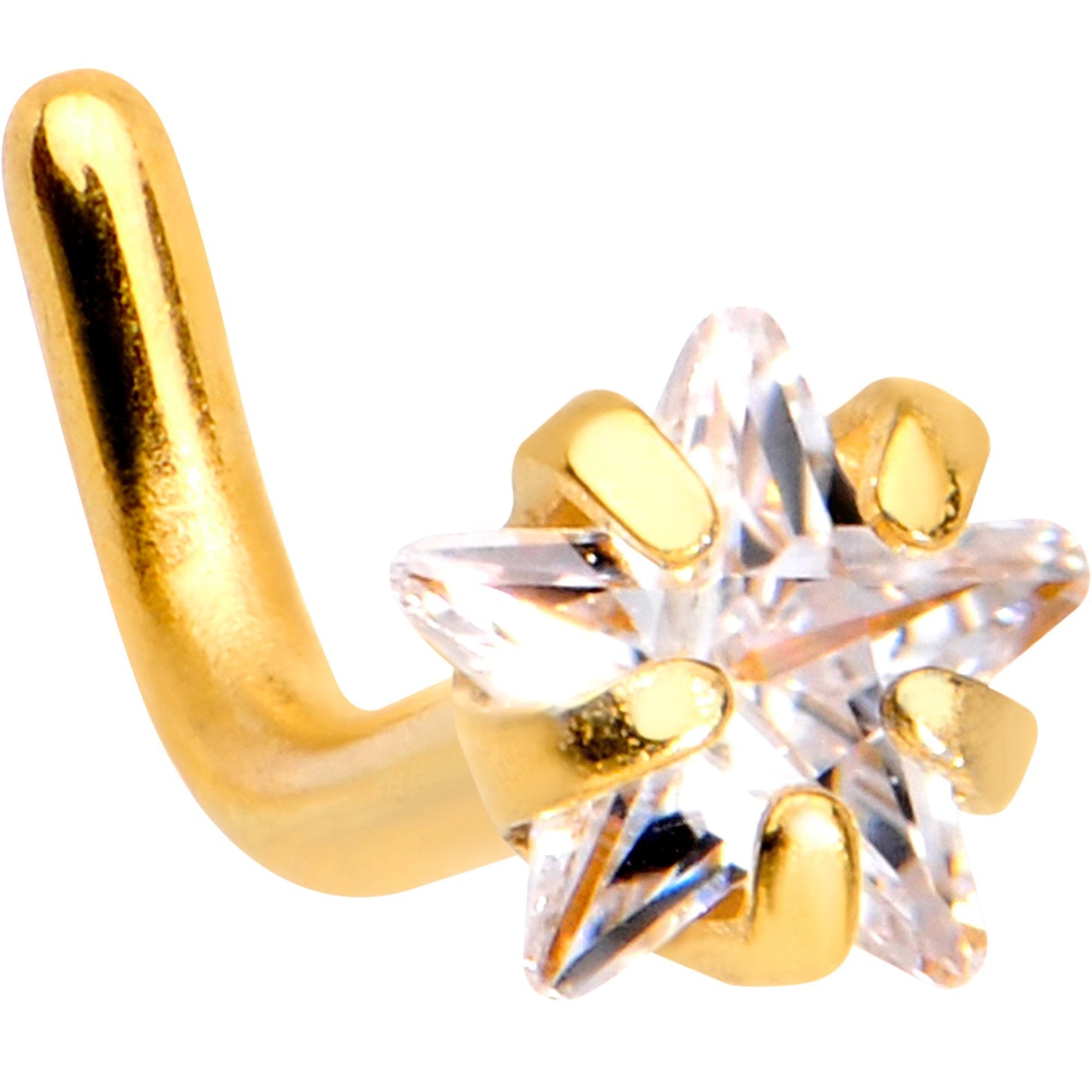 18G 1/4 Clear Star 3mm CZ Gem Gold IP L-Shape Nose Ring