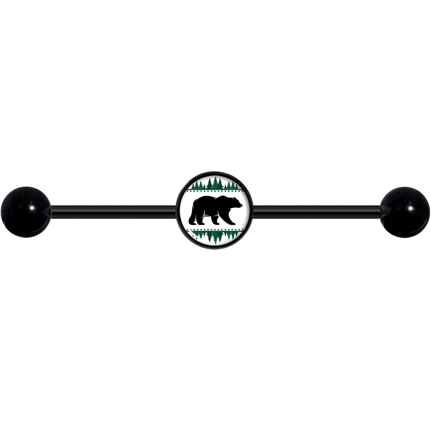 14G Winter Polar Bear in Woods Black Industrial Barbell 37mm