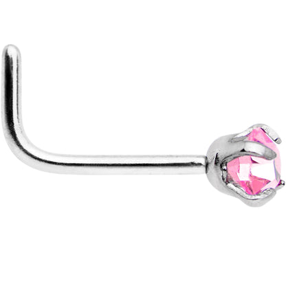 20G 1/4 Pink 3mm CZ Gem Steel L-Shape Nose Ring