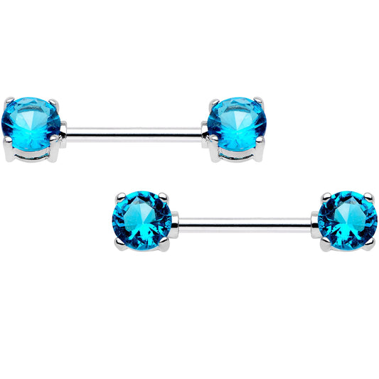 9/16 Blue Gem Front Facing Barbell Nipple Ring Set
