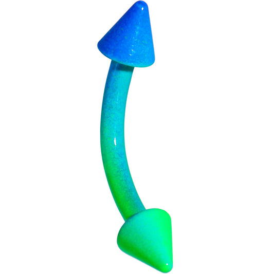 16G 3/8 Color Plated Green Blue Fade Cone Curved Eyebrow Ring