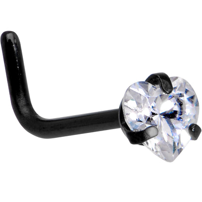 20G 1/4 Clear Heart 3mm CZ Gem Black IP L-Shape Nose Ring