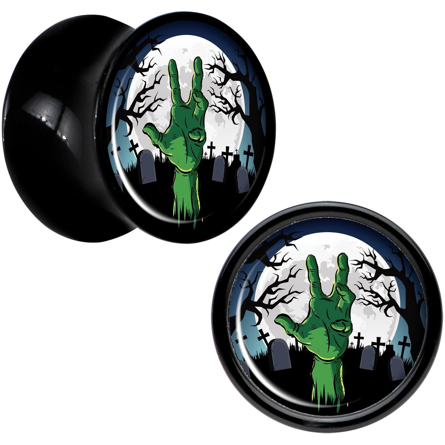 Cemetery Zombie Hand Halloween Black Acrylic Plug Set Available Sizes 0G to 20mm
